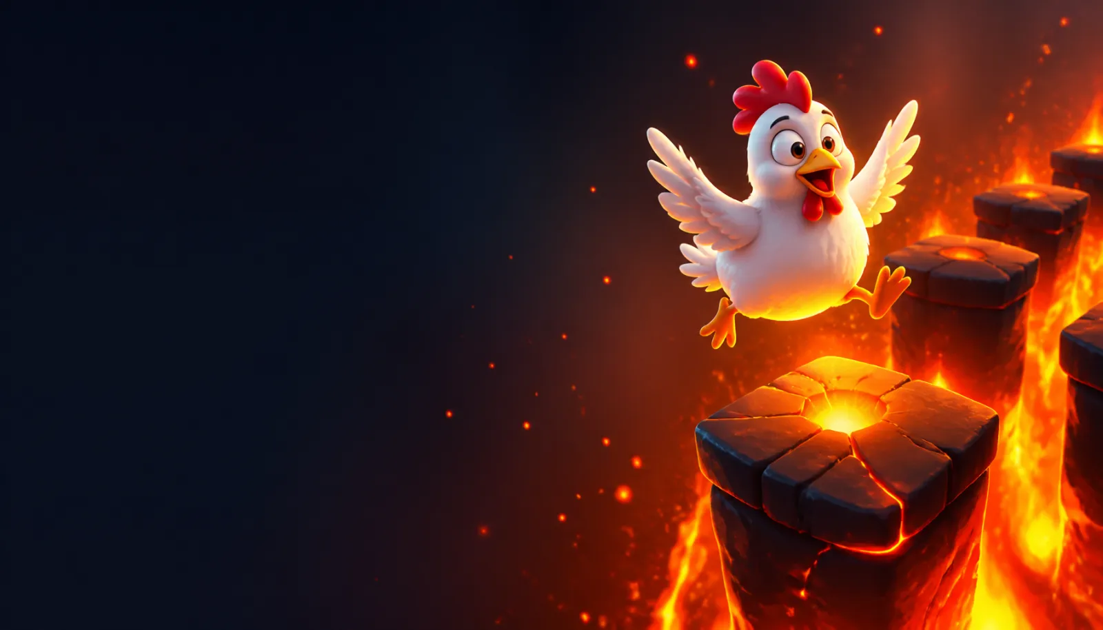 Hero banner for Chicken Road with brand-inspired visuals on the right, clean space on the left.